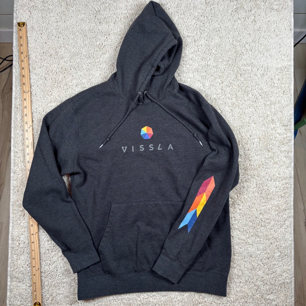 VISSLA Charcoal Gray Pullover Hoodie Graphic Logo Sleeve Pocket Size Large‎